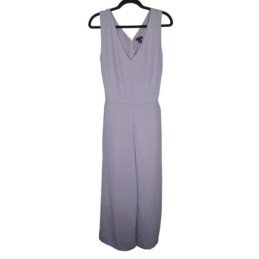 Ann Taylor Factory Lavender V-Neck Wide Leg Belted Jumpsuit Purple Size 10 boho